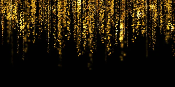 Galleggiante Oro Bokeh Nero Sfondo Dorato Polvere Stelle Illustrazione — Foto Stock