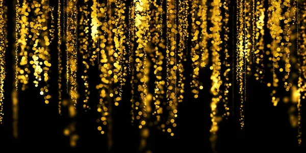 Pływające Złoto Bokeh Czarny Tło Złoty Stardust Ilustracja — Zdjęcie stockowe
