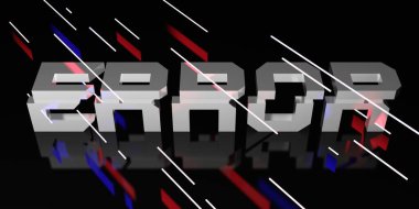 Siyah arkaplan ve neon ışıklı lazer ışığı 3d illüstrasyonunda hata iletisi