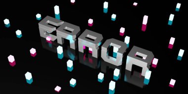 Siyah arkaplan ve neon ışıklı lazer ışığı 3d illüstrasyonunda hata iletisi