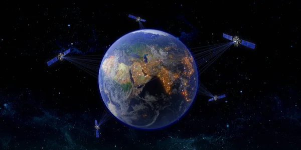 Kommunikation Satellit Världsomspännande Satellitöverföring Illustration — Stockfoto