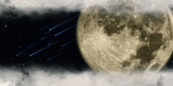 Meteor Och Fullmåne Molnigt Natt Illustration — Stockfoto