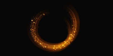 Altın parıltı dairesi soyut girdap ışık efekti parıldayan yıldız tozu 3 boyutlu illüstrasyon