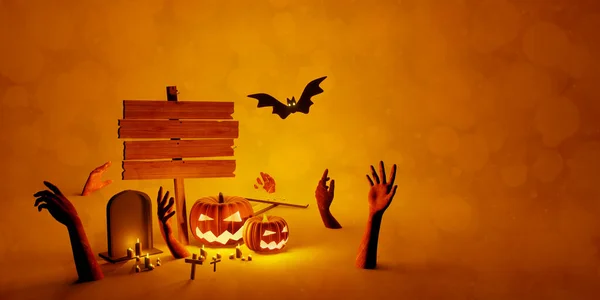 Sfondo Halloween Con Segno Legno Bianco Illustrazione — Foto Stock