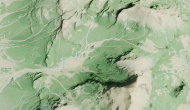 Hava manzarası, su yolu, zemin seviyesi, doğal zemin, üç boyutlu illüstrasyon