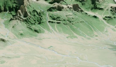 Hava manzarası, su yolu, zemin seviyesi, doğal zemin, üç boyutlu illüstrasyon