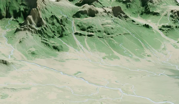 Hava manzarası, su yolu, zemin seviyesi, doğal zemin, üç boyutlu illüstrasyon