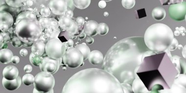 İnciler, soyut toplar, arka plan, 3 boyutlu illüstrasyon, cam bilyeler