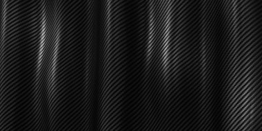 Karbon fiber, kevlar, tırtıklı desen, siyah arkaplan, üç boyutlu illüstrasyon.