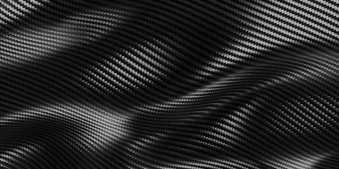Karbon fiber, kevlar, tırtıklı desen, siyah arkaplan, üç boyutlu illüstrasyon.