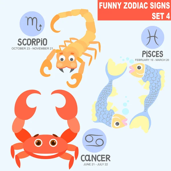 Conjunto de signos zodiacais engraçados — Vetor de Stock