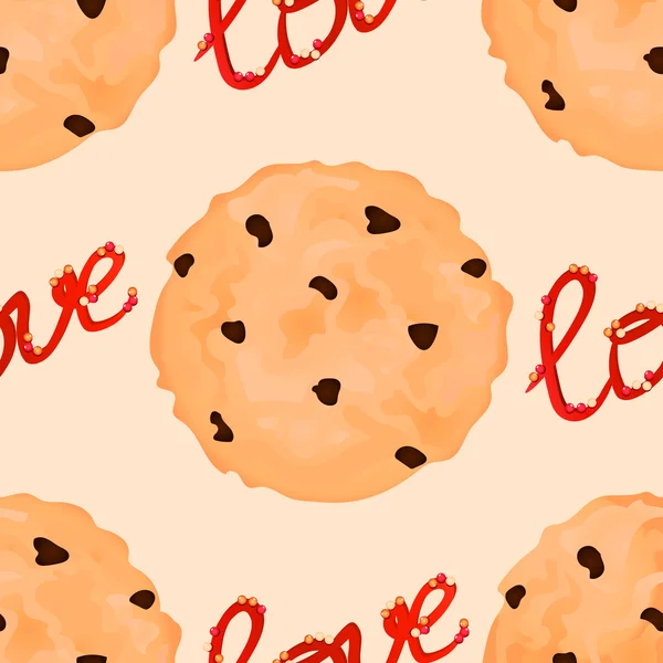 Seamless mönster med läckra choklad chip cookies. — Stock vektor