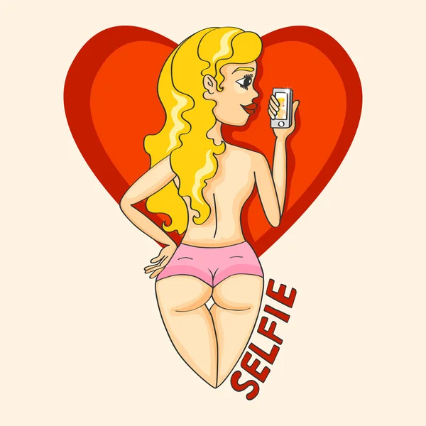 Selfie Mädchen Vektor Illustration. — Stockvektor