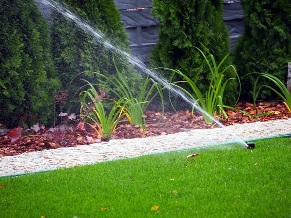 Système d'irrigation automatique de jardin, arroseur de travail — Photo