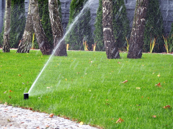 Garden automatic irrigation system, working sprinkler