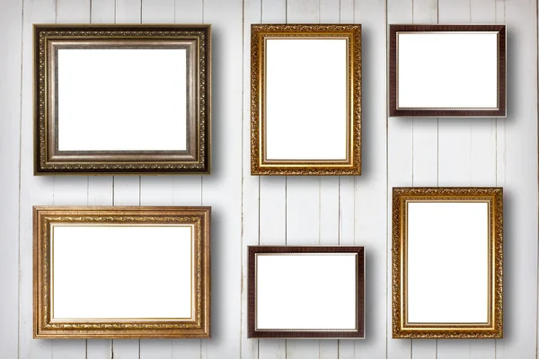 Set of picture frame. Photo art gallery on wood vintage wall. Royalty Free Stock Images