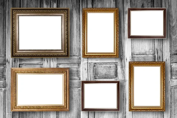 Set of picture frame. Photo art gallery on wood vintage wall. Stock Photo