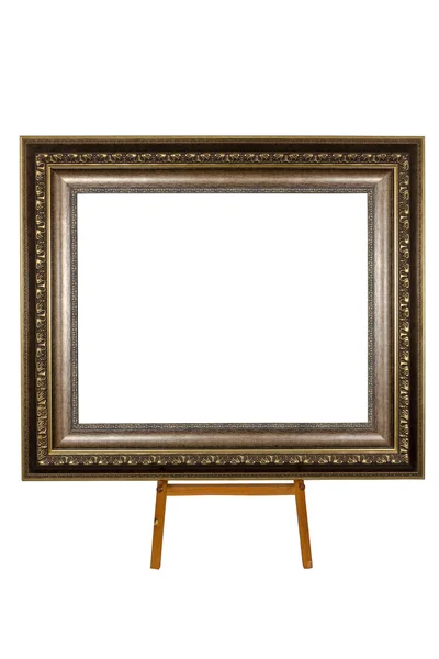 Antiguo marco de fotos de madera en caballete aislado en blanco —  Fotos de Stock