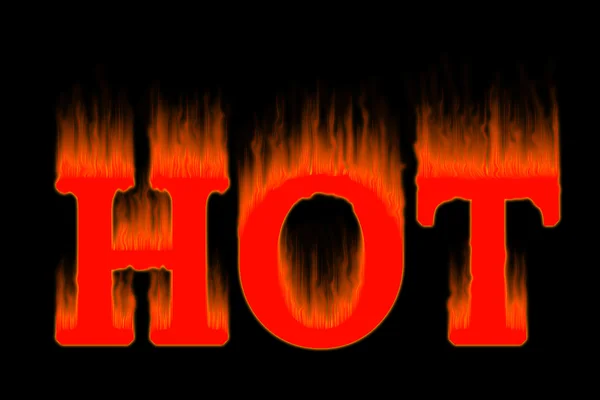 HOT letras em chamas em preto BG — Fotografia de Stock