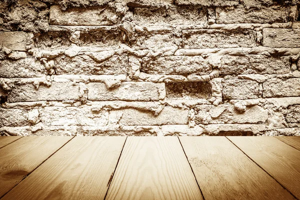 Wood Texture on Old vintage brick wall for Background.