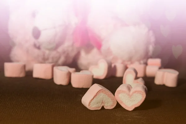 Valentinstag Hintergrund mit Herzen, Teddybär — Stockfoto