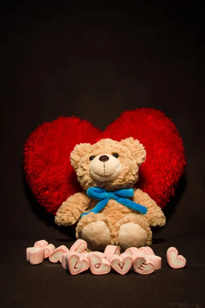 Valentijnsdag achtergrond met harten, teddy bear — Stockfoto