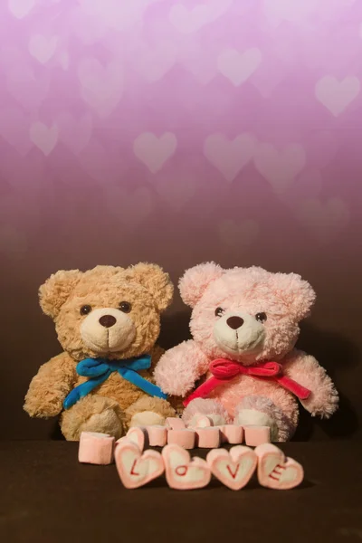 Fondo de San Valentín con corazones, oso de peluche — Foto de Stock