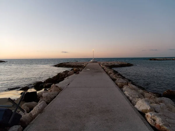 Widok Morze Latarnię Plaży Pedregalejo Zmierzchu — Zdjęcie stockowe