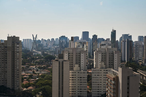View of the Brooklin neighborhood in Sao Paulo with the cable-stayed bridge in the background