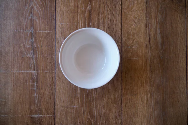 Top View Empty White Bowl Wooden Background — Stock Photo, Image