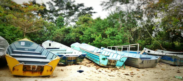 Set Fishing Boats Beach Sand — Stock Photo, Image