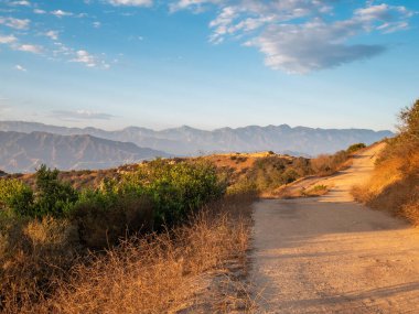Hollywood tepelerinde yürüyüş için kirli bir yol manzarası.