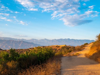 Hollywood tepelerinde yürüyüş için kirli bir yol manzarası.