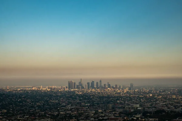 Vue Large Ville Los Angeles Avec Ciel Pollué — Photo