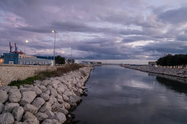 View Guadalmedina River Port Malaga Night — Stock Photo, Image
