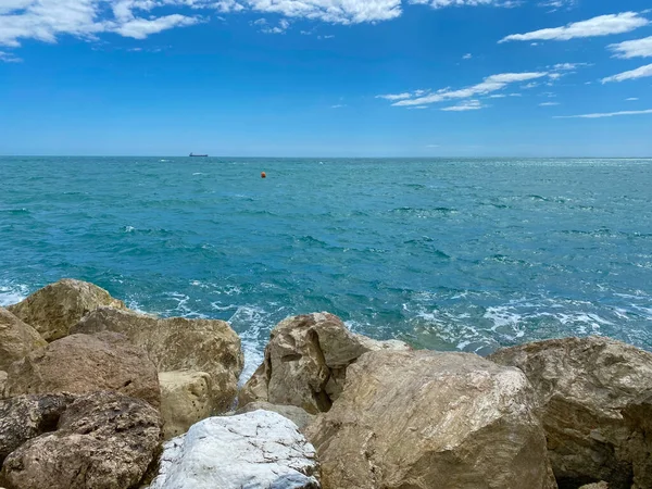 View Sea Reaching Cliffs Malaga Mediterranean Sea Summer — 스톡 사진