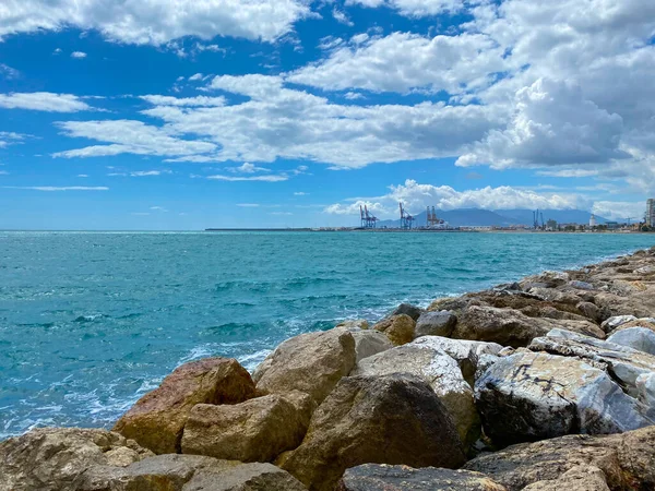 View Sea Reaching Cliffs Malaga Mediterranean Sea Summer — 스톡 사진