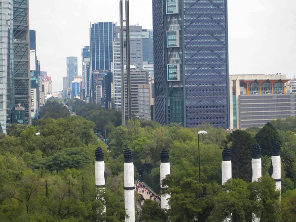 Chapultepec ormanlarından ve şehircilikten görünen binalar şehri.