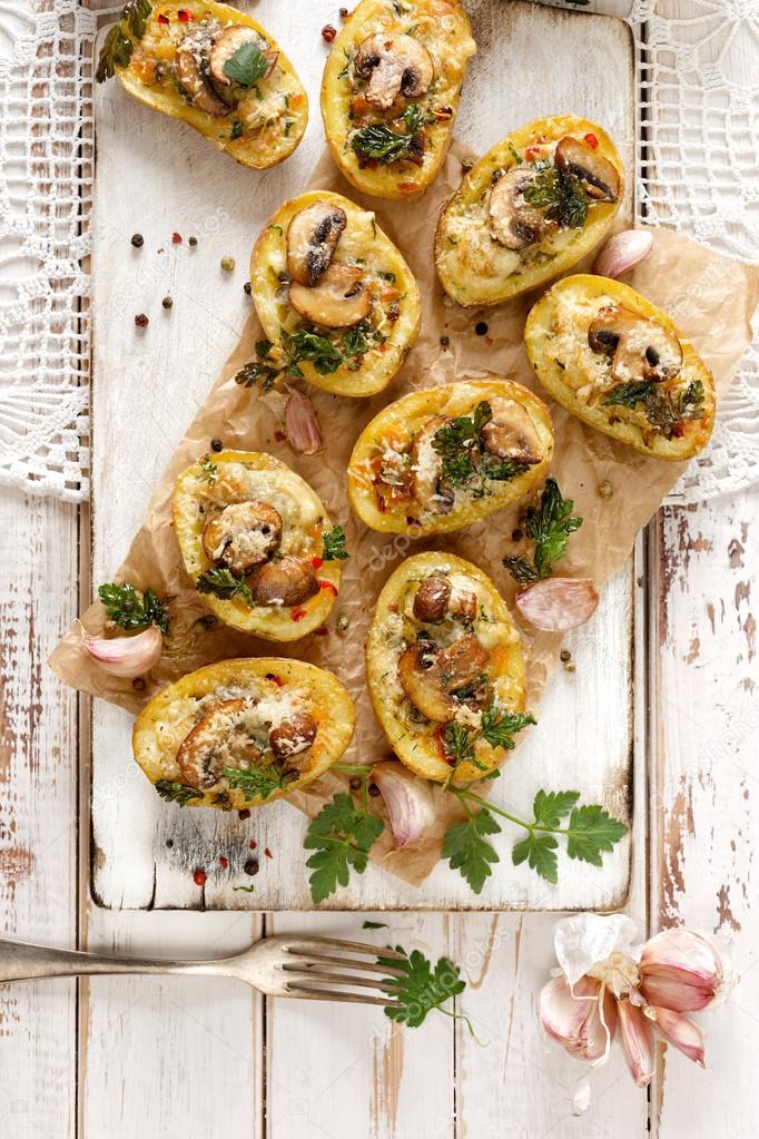 Baked Potatoes stuffed with mushroom and cheese