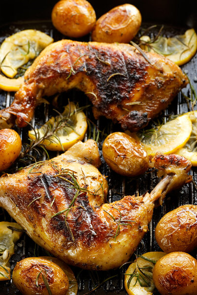 Rosemary lemon quartered chicken with roasted potatoes