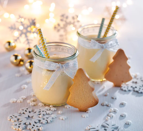 Lait Poule Fait Maison Noël Avec Ajout Noix Muscade Poudre — Photo