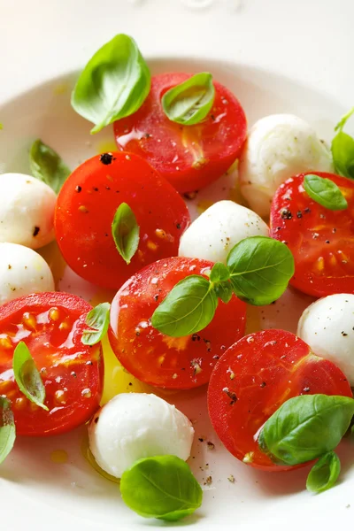 Salada Caprese fresca em prato branco — Fotografia de Stock