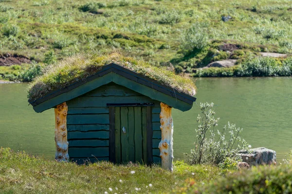 Flo Norway 2020 August Cottage Toilet House Grass Roof — Stock Photo, Image