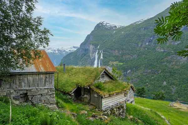 Geiranger Norwegen 2020 Juni Skagefla Bauernhof Auf Dem Gipfel Des — Stockfoto