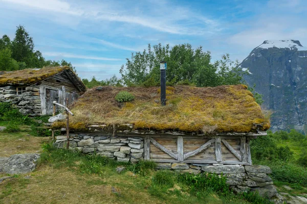 Geiranger Norway 2020 June Homlong Farm Built Stone Grass Roof — Stock Photo, Image