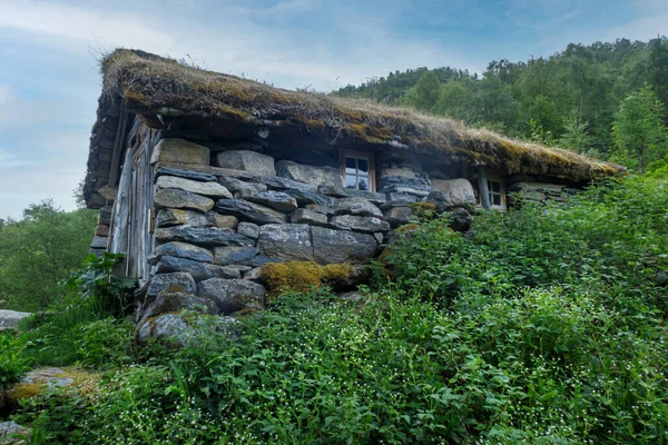 Geiranger Norway 2020 June Homlong Farm Built Stone Grass Roof — Stock Photo, Image