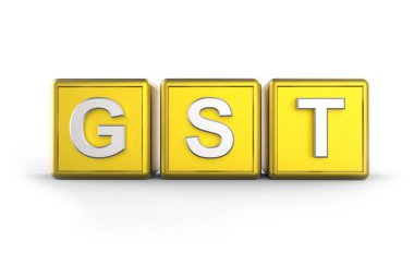 Altın renkli GST metninin 3B illüstrasyonu - Mal ve hizmet vergisi