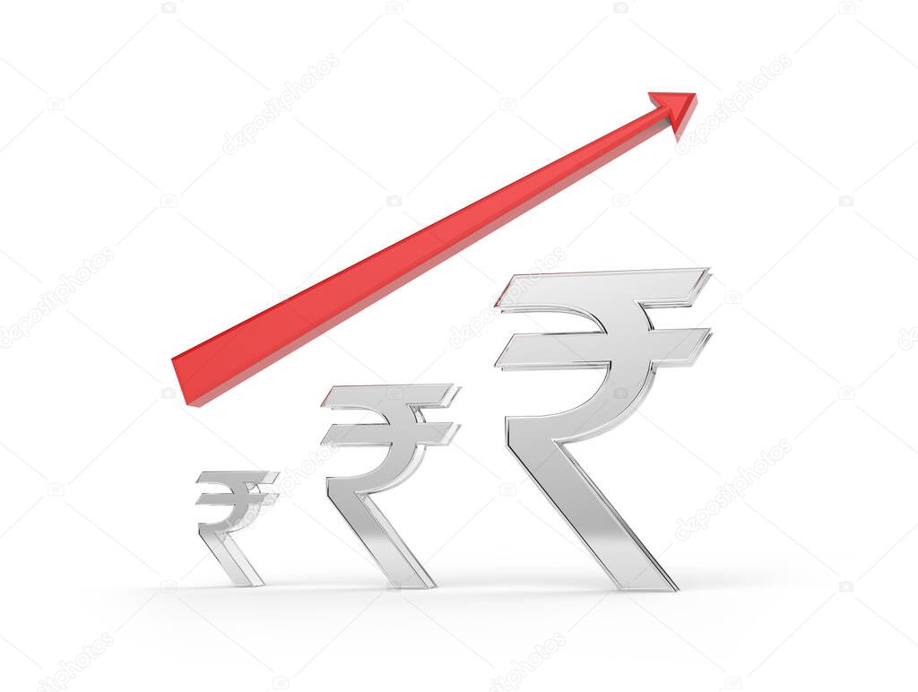Indian Rupee symbol value growing - 3D Illustration