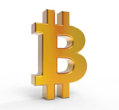 Altın renkli Bitcoin sembolü - 3D Görüntü