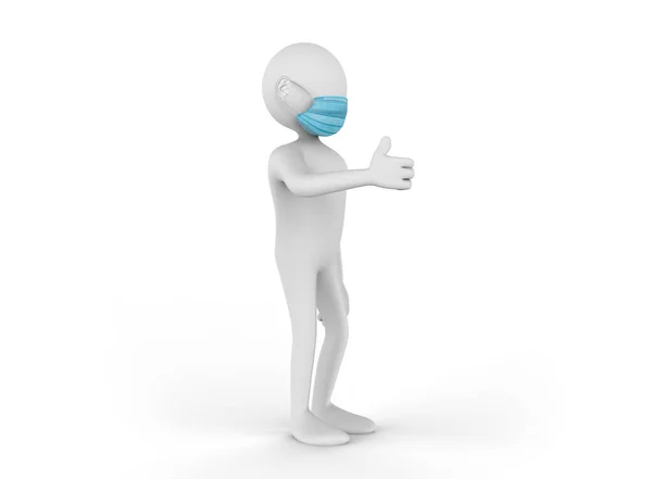 Cartoon Man Wearing Blue Surgical Mask Showing Thumbs — Zdjęcie stockowe